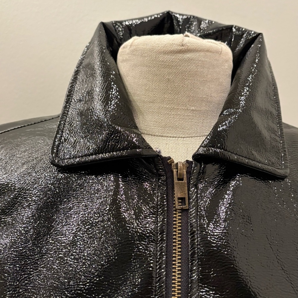 Who What Wear Womens Black Patent Faux Leather Bomber Biker Jacket / Size S - Picture 3 of 15